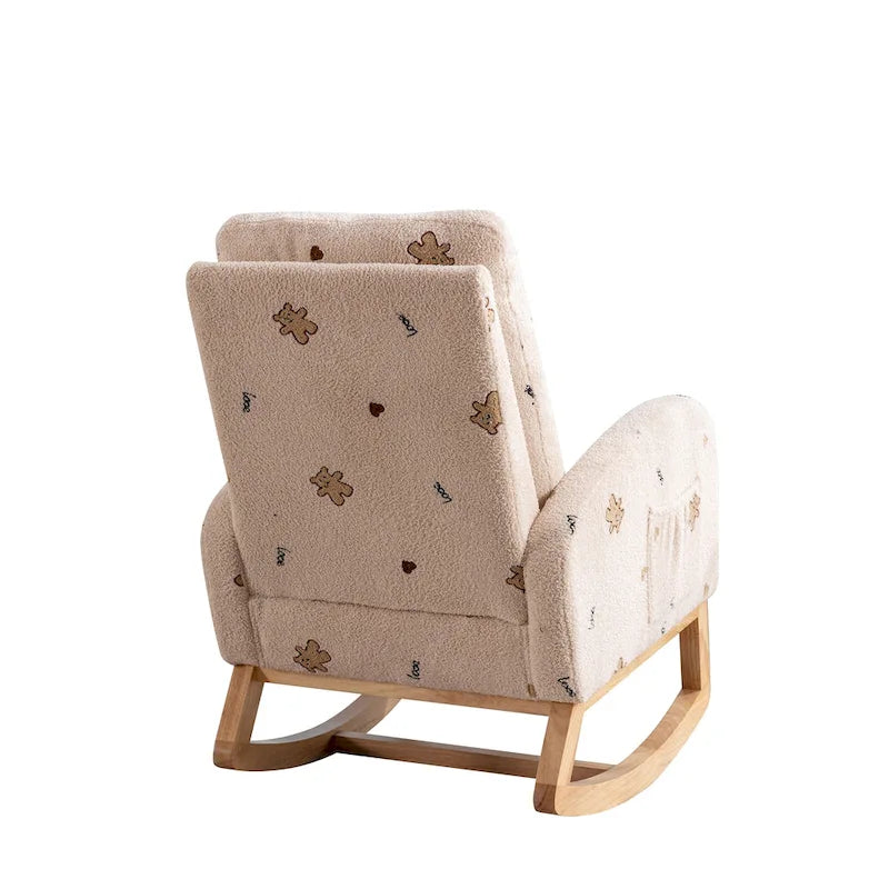 Fauteuil à bascule rembourré avec pochette latérale et dossier haut