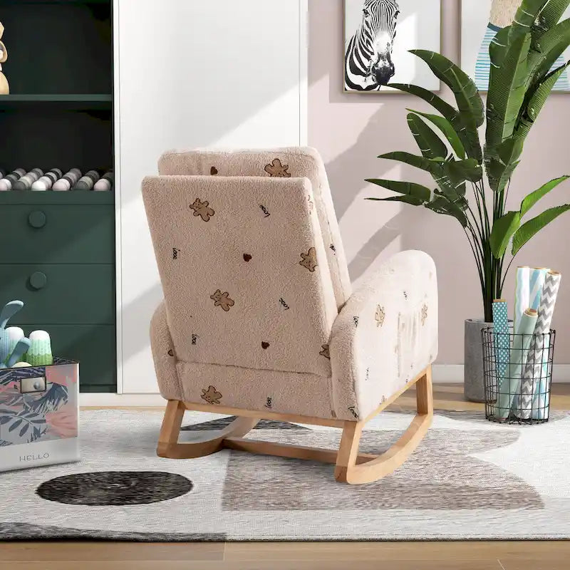 Fauteuil à bascule rembourré avec pochette latérale et dossier haut