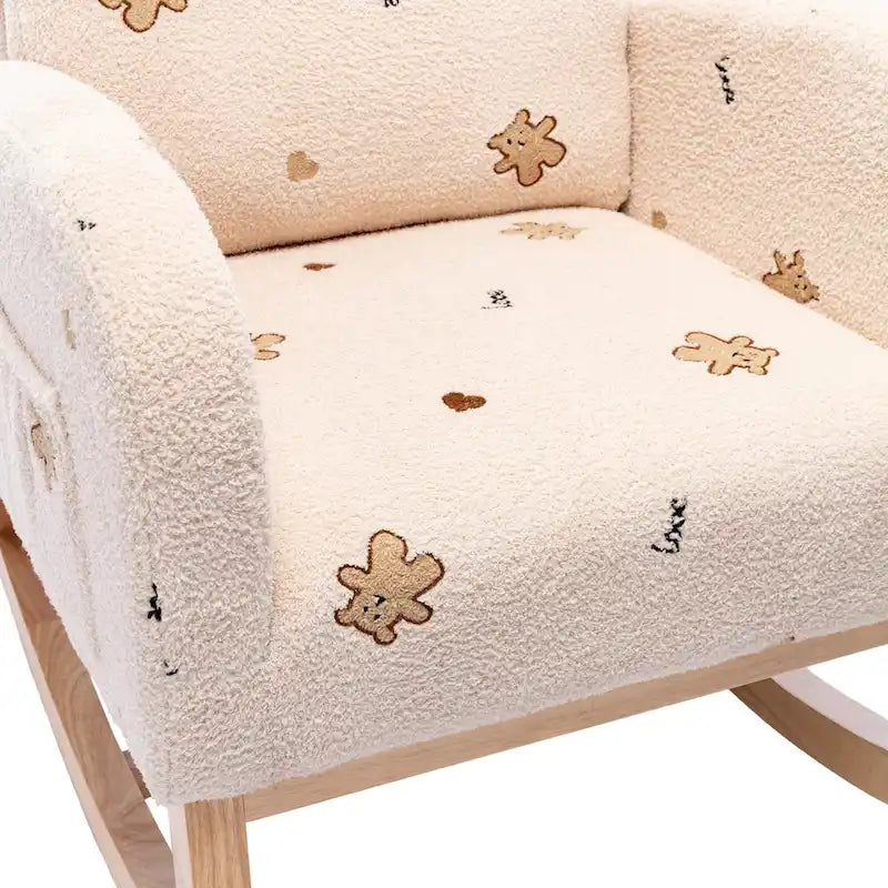Fauteuil à bascule rembourré avec pochette latérale et dossier haut