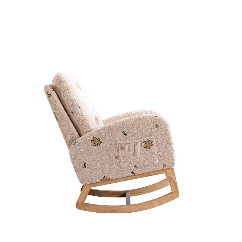 Fauteuil à bascule rembourré avec pochette latérale et dossier haut