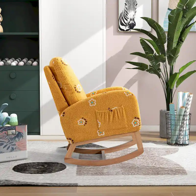 Fauteuil à bascule rembourré avec pochette latérale et dossier haut
