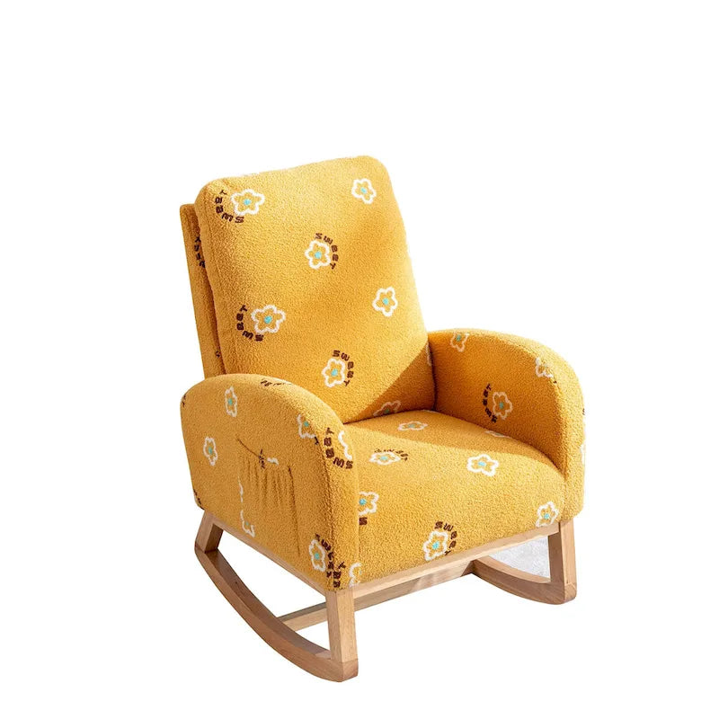 Fauteuil à bascule rembourré avec pochette latérale et dossier haut