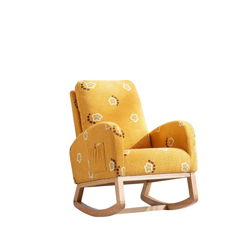 Fauteuil à bascule rembourré avec pochette latérale et dossier haut