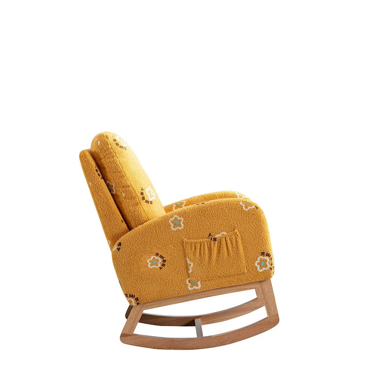 Fauteuil à bascule rembourré avec pochette latérale et dossier haut