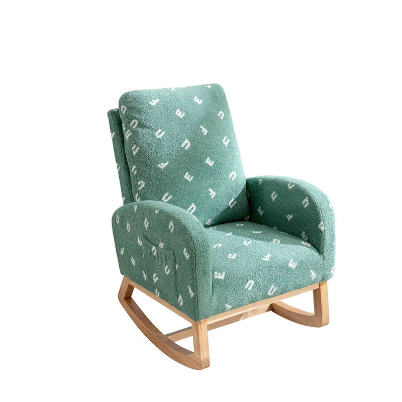 Fauteuil à bascule rembourré avec pochette latérale et dossier haut