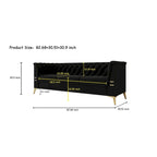 Canapé 3 places en velours avec coussins capitonnés et pieds en métal doré