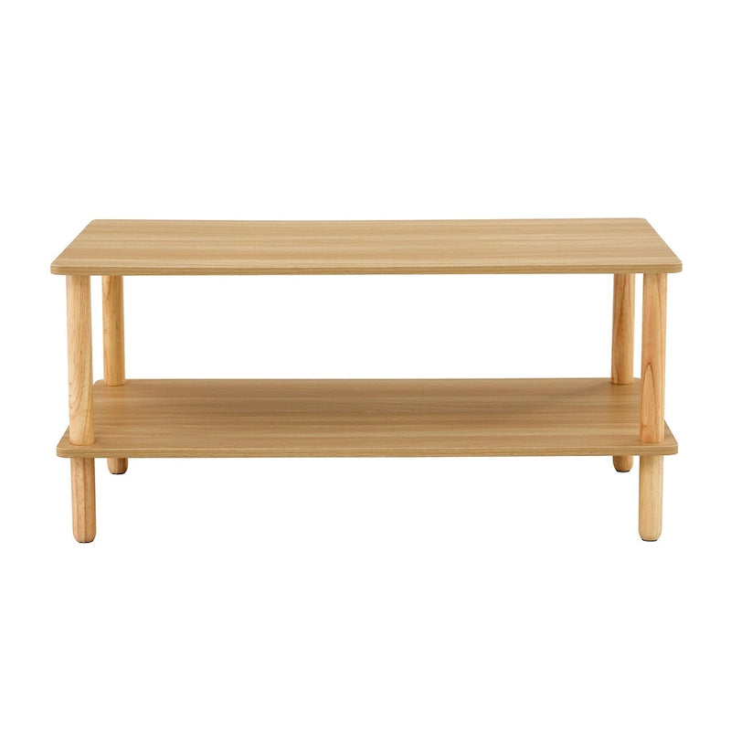 Table basse rectangulaire à 2 niveaux avec étagère de rangement ouverte