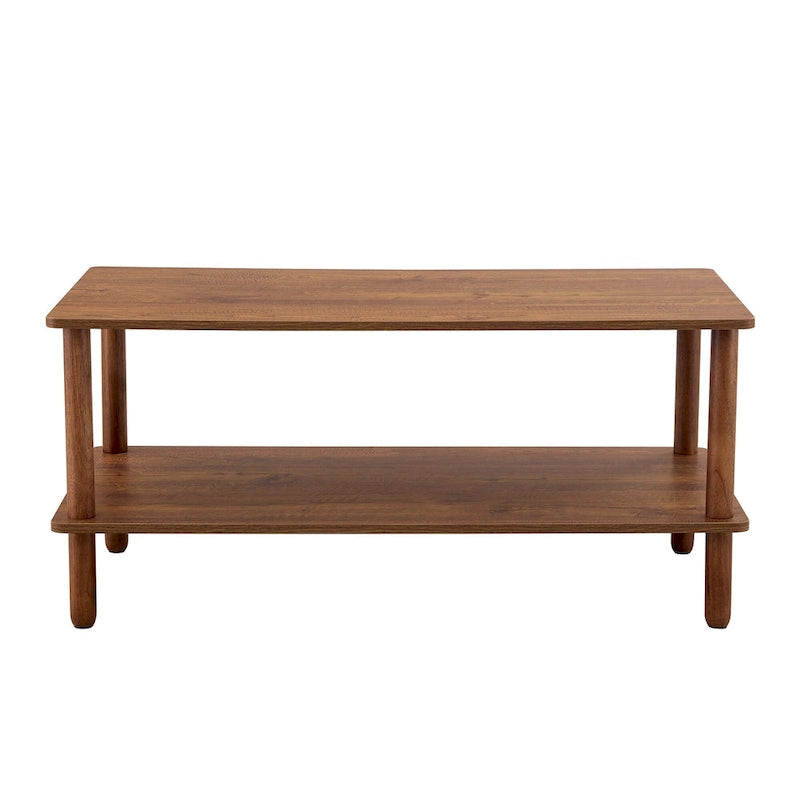 Table basse rectangulaire à 2 niveaux avec étagère de rangement ouverte