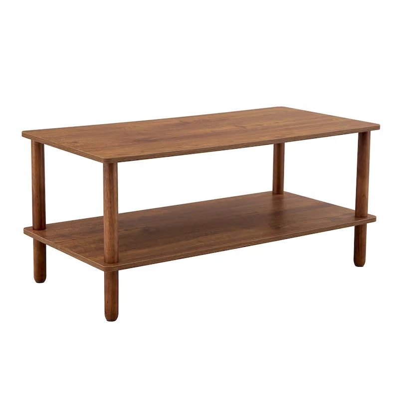 Table basse rectangulaire à 2 niveaux avec étagère de rangement ouverte