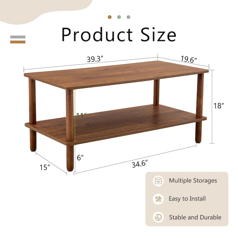 Table basse rectangulaire à 2 niveaux avec étagère de rangement ouverte