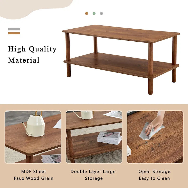 Table basse rectangulaire à 2 niveaux avec étagère de rangement ouverte