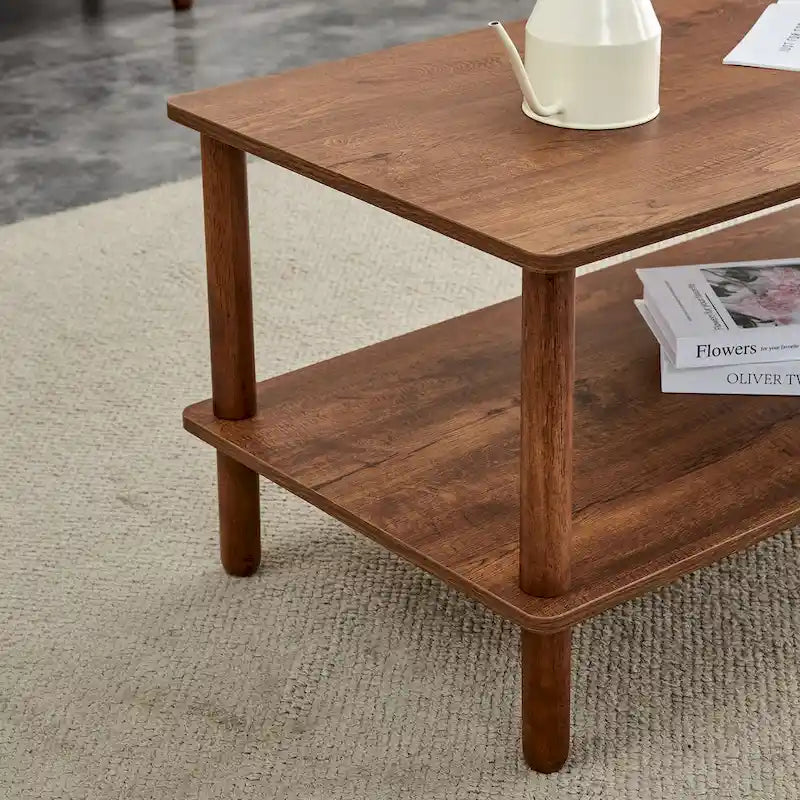 Table basse rectangulaire à 2 niveaux avec étagère de rangement ouverte