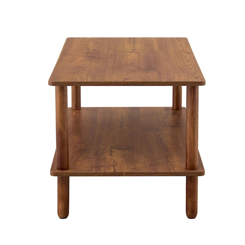 Table basse rectangulaire à 2 niveaux avec étagère de rangement ouverte