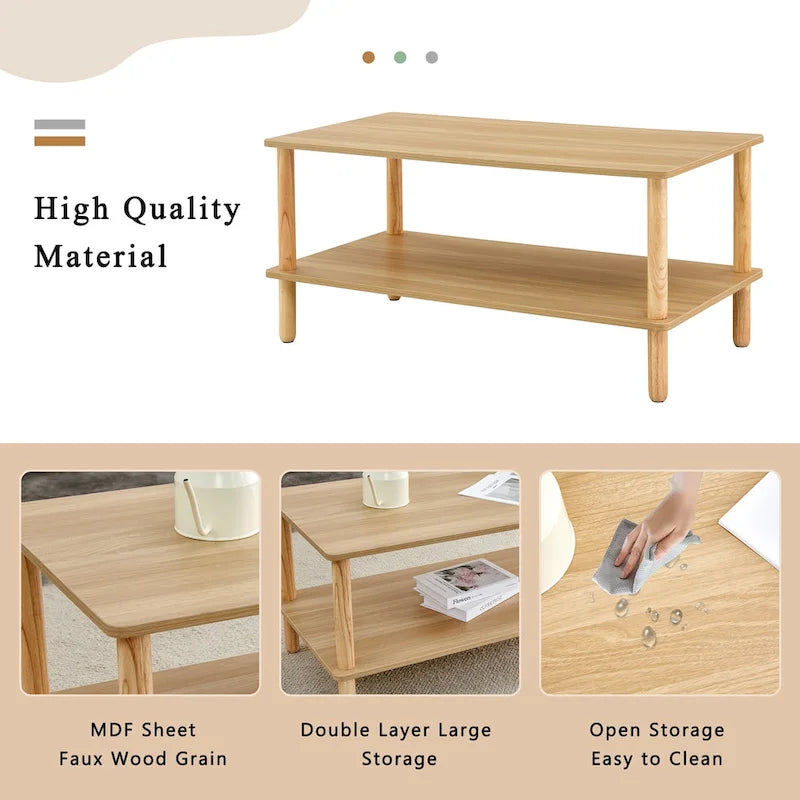 Table basse rectangulaire à 2 niveaux avec étagère de rangement ouverte