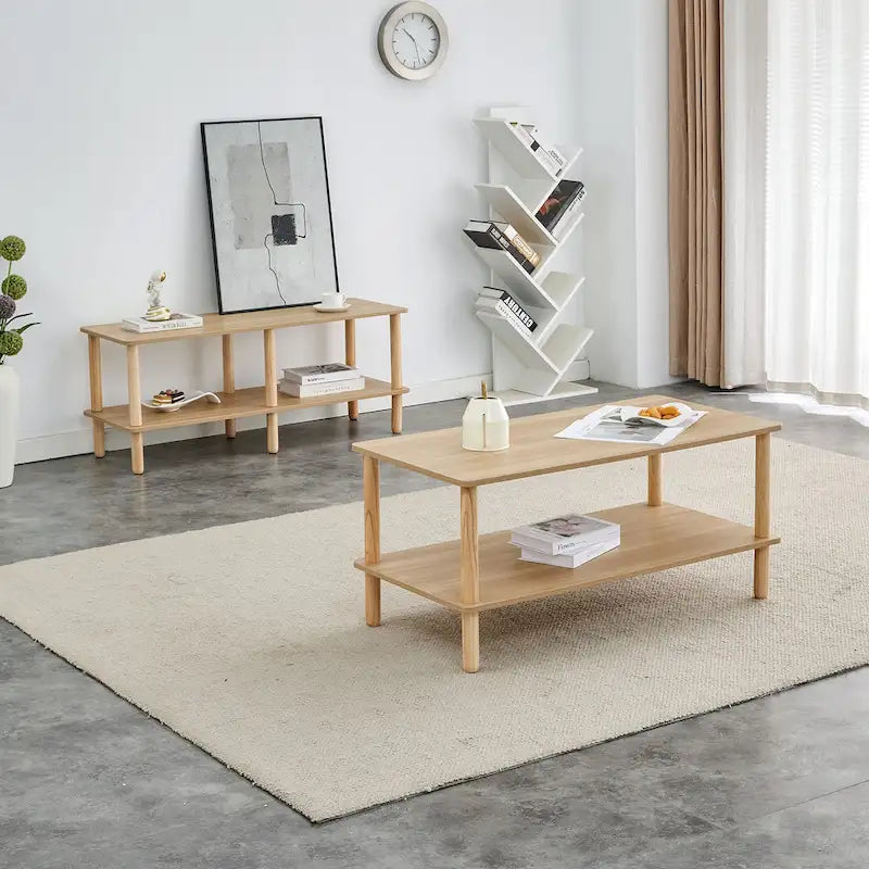 Table basse rectangulaire à 2 niveaux avec étagère de rangement ouverte