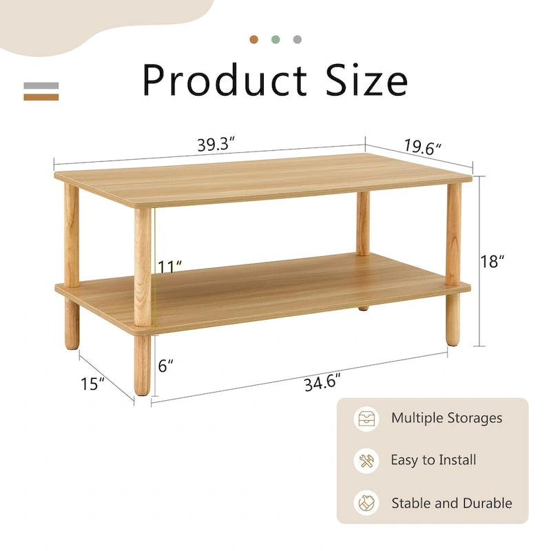 Table basse rectangulaire à 2 niveaux avec étagère de rangement ouverte