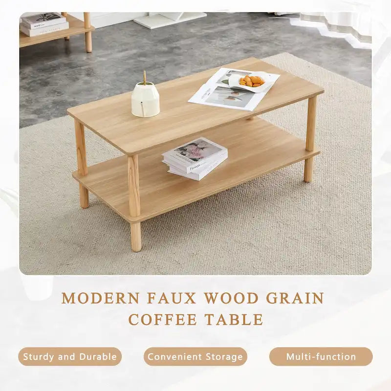 Table basse rectangulaire à 2 niveaux avec étagère de rangement ouverte