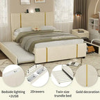 Lit plateforme Queen avec tiroirs de rangement, port USB et veilleuse