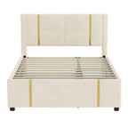 Lit plateforme Queen avec tiroirs de rangement, port USB et veilleuse
