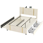 Lit plateforme Queen avec tiroirs de rangement, port USB et veilleuse