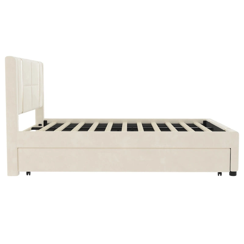 Lit plateforme Queen avec tiroirs de rangement, port USB et veilleuse