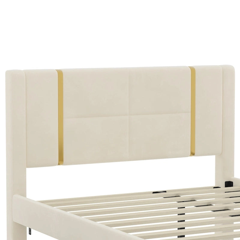 Lit plateforme Queen avec tiroirs de rangement, port USB et veilleuse