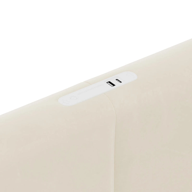 Lit plateforme Queen avec tiroirs de rangement, port USB et veilleuse