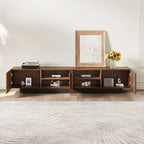 Meuble TV moderne du milieu du siècle de 199,9 cm avec placage en bois massif et 4 portes d'armoire