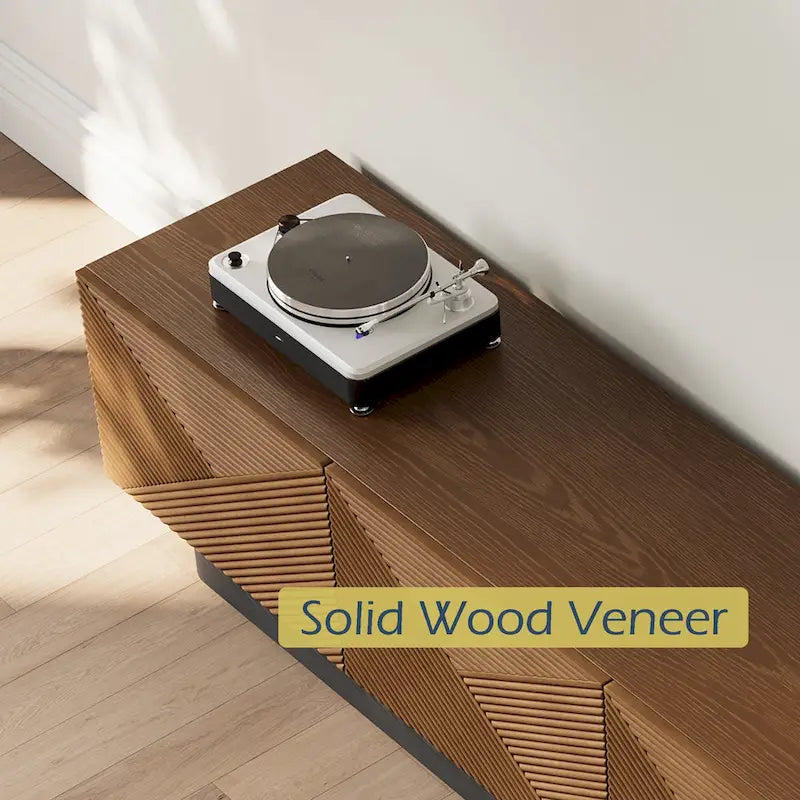 Meuble TV moderne du milieu du siècle de 199,9 cm avec placage en bois massif et 4 portes d'armoire