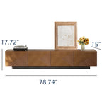 Meuble TV moderne du milieu du siècle de 199,9 cm avec placage en bois massif et 4 portes d'armoire