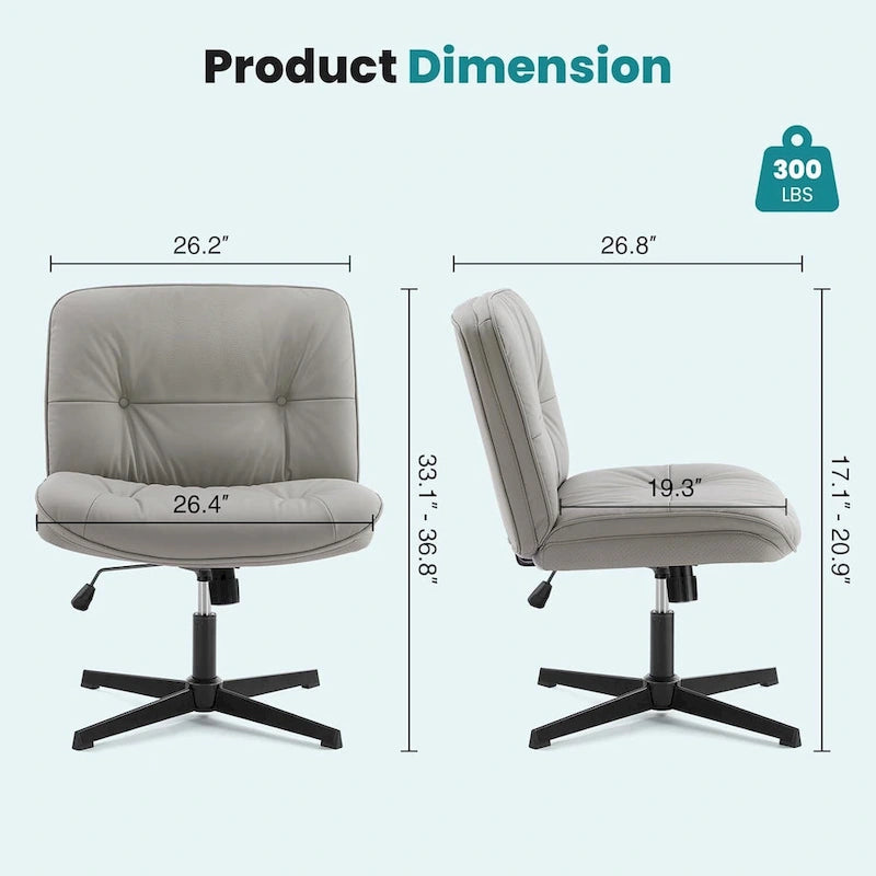 Fauteuil inclinable pivotant sans accoudoirs avec assise large rembourrée et hauteur réglable