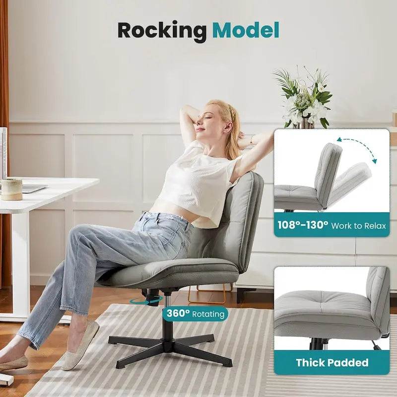 Fauteuil inclinable pivotant sans accoudoirs avec assise large rembourrée et hauteur réglable