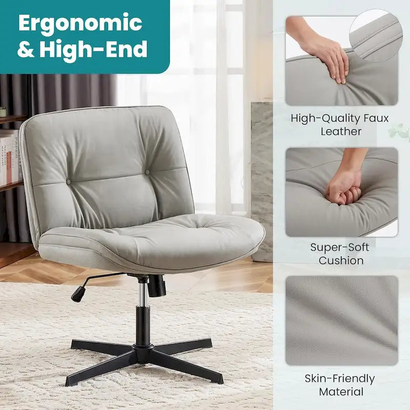 Fauteuil inclinable pivotant sans accoudoirs avec assise large rembourrée et hauteur réglable