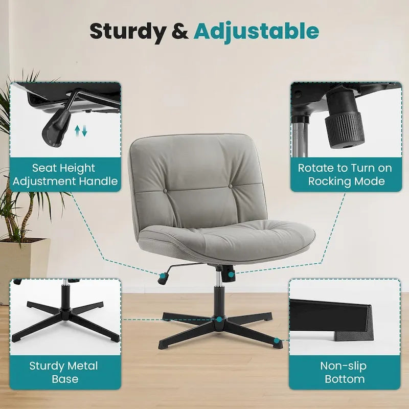 Fauteuil inclinable pivotant sans accoudoirs avec assise large rembourrée et hauteur réglable