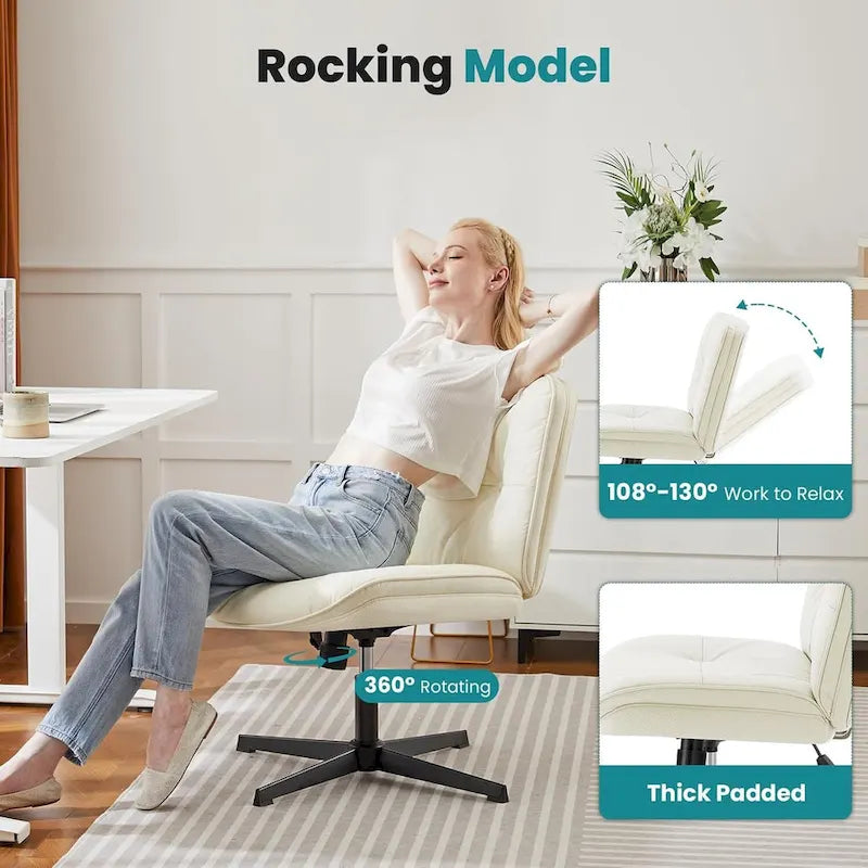Fauteuil inclinable pivotant sans accoudoirs avec assise large rembourrée et hauteur réglable