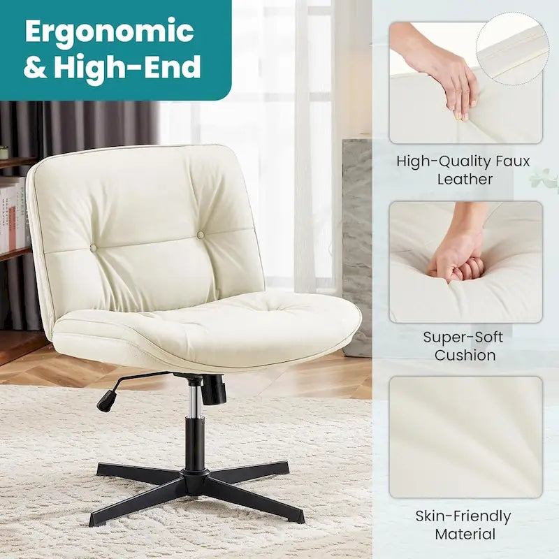 Fauteuil inclinable pivotant sans accoudoirs avec assise large rembourrée et hauteur réglable