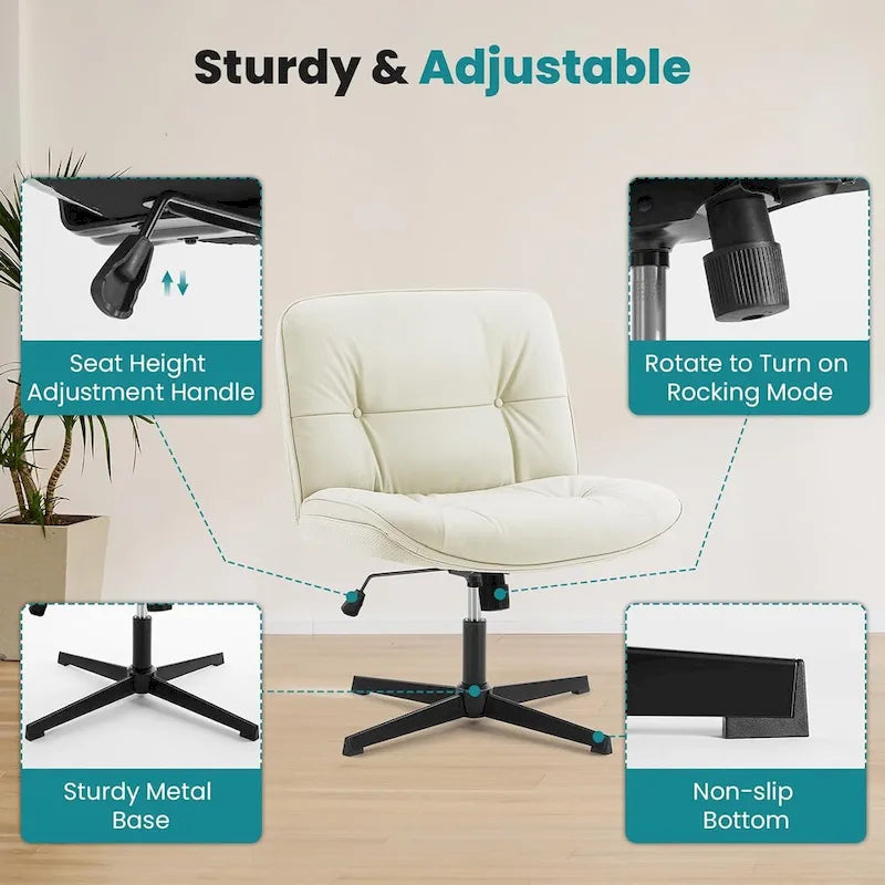Fauteuil inclinable pivotant sans accoudoirs avec assise large rembourrée et hauteur réglable