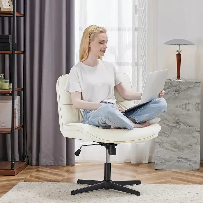 Fauteuil inclinable pivotant sans accoudoirs avec assise large rembourrée et hauteur réglable