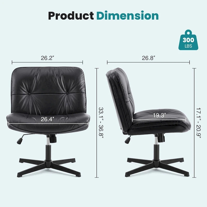 Fauteuil inclinable pivotant sans accoudoirs avec assise large rembourrée et hauteur réglable