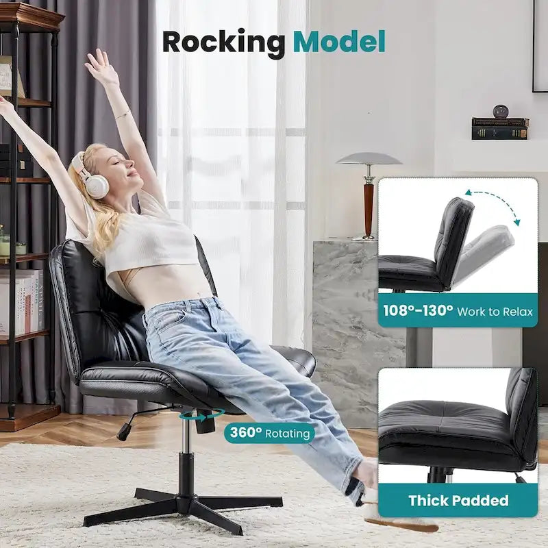 Fauteuil inclinable pivotant sans accoudoirs avec assise large rembourrée et hauteur réglable