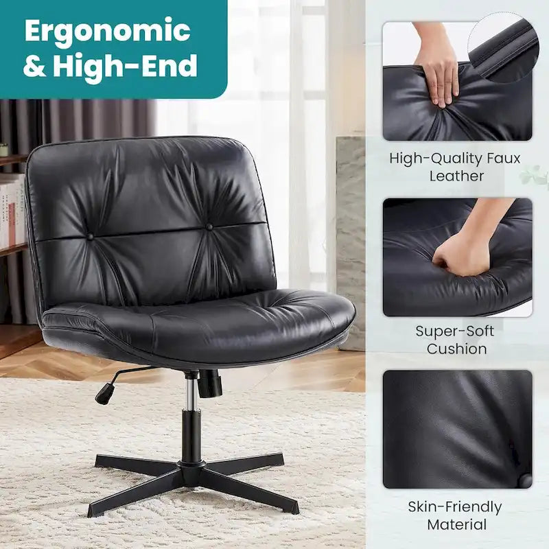 Fauteuil inclinable pivotant sans accoudoirs avec assise large rembourrée et hauteur réglable