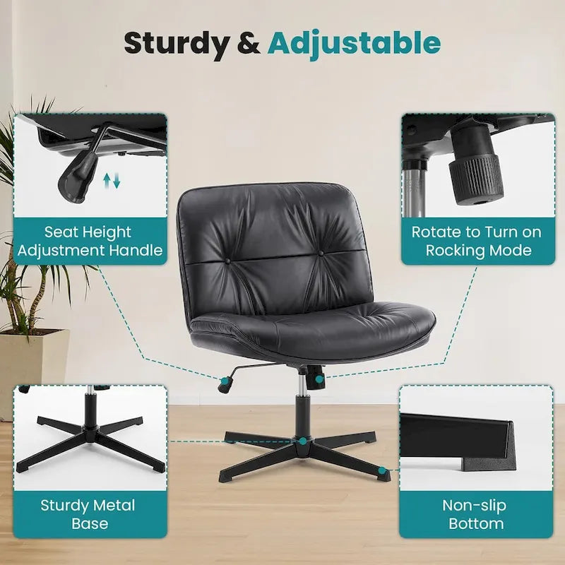 Fauteuil inclinable pivotant sans accoudoirs avec assise large rembourrée et hauteur réglable