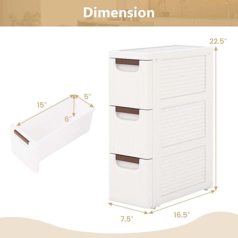 Meuble de rangement roulant étroit à 3 tiroirs avec roulettes
