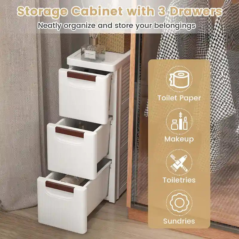 Meuble de rangement roulant étroit à 3 tiroirs avec roulettes