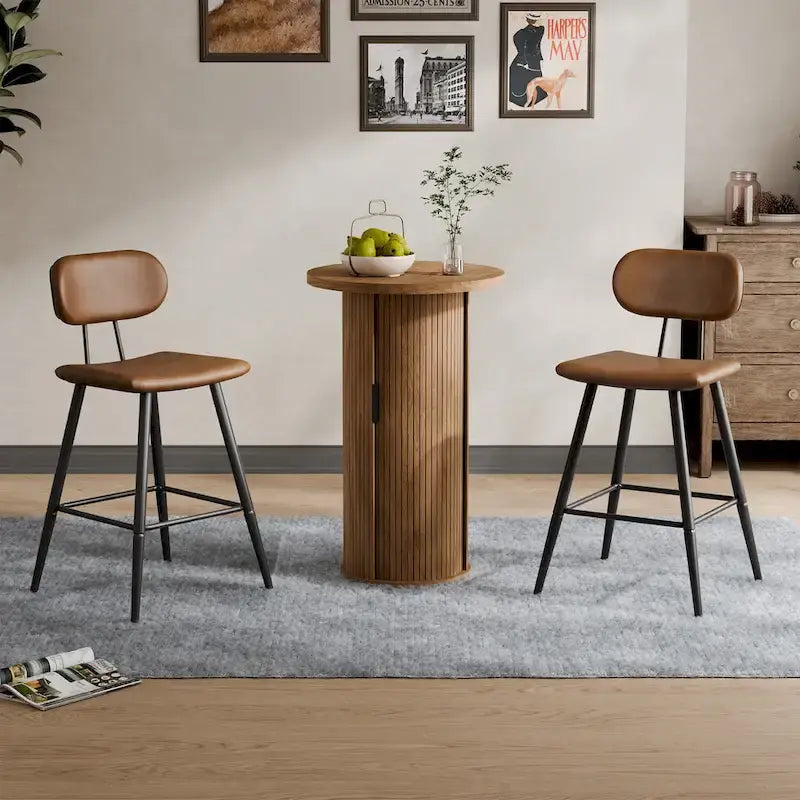 Table de bar ronde avec porte coulissante à tambour et étagère de rangement à trois niveaux, hauteur 91,4 cm