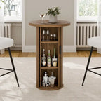 Table de bar ronde avec porte coulissante à tambour et étagère de rangement à trois niveaux, hauteur 91,4 cm