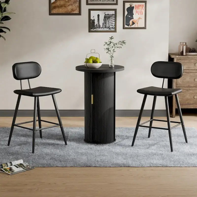 Table de bar ronde avec porte coulissante à tambour et étagère de rangement à trois niveaux, hauteur 91,4 cm