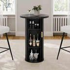 Table de bar ronde avec porte coulissante à tambour et étagère de rangement à trois niveaux, hauteur 91,4 cm