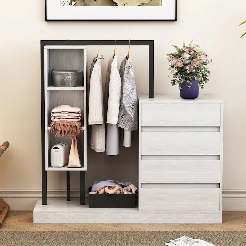 Armoire autonome avec 4 tiroirs, 3 étagères et une tringle de suspension