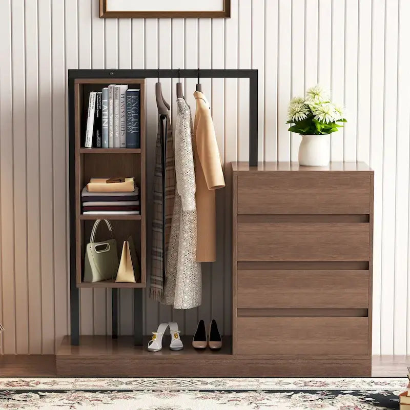 Armoire autonome avec 4 tiroirs, 3 étagères et une tringle de suspension